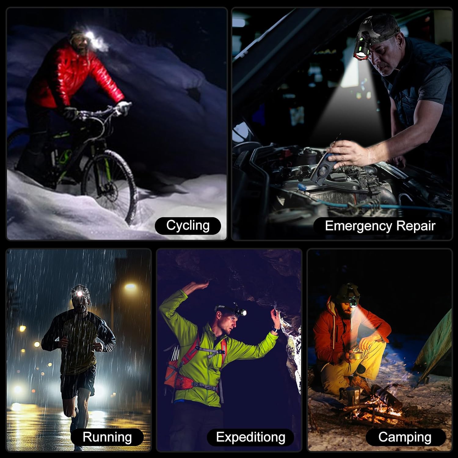 100000 LM Ultra Bright LED Headlamp with Induction Zoom Function IPX67 Waterproof