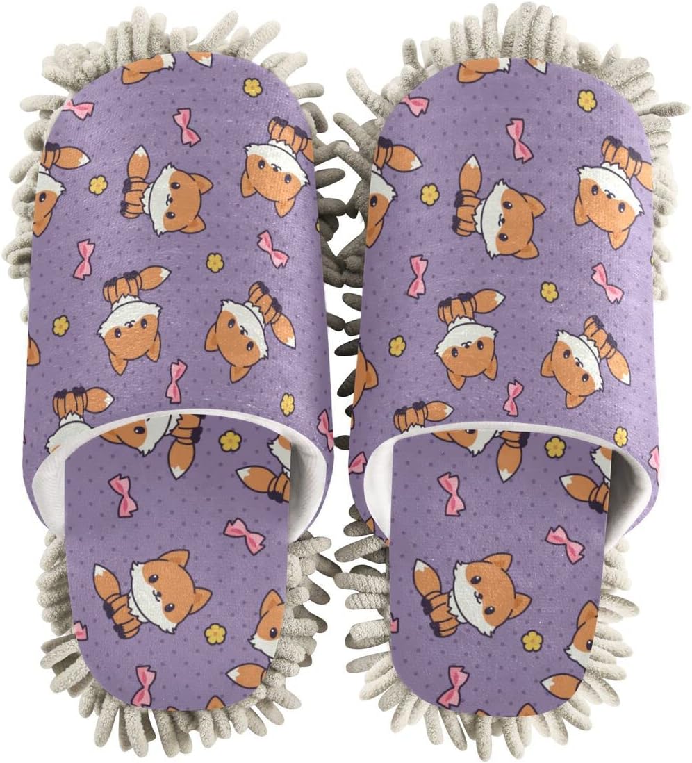 Kawaii Foxes Washable Mop Slippers for Easy Floor Cleaning
