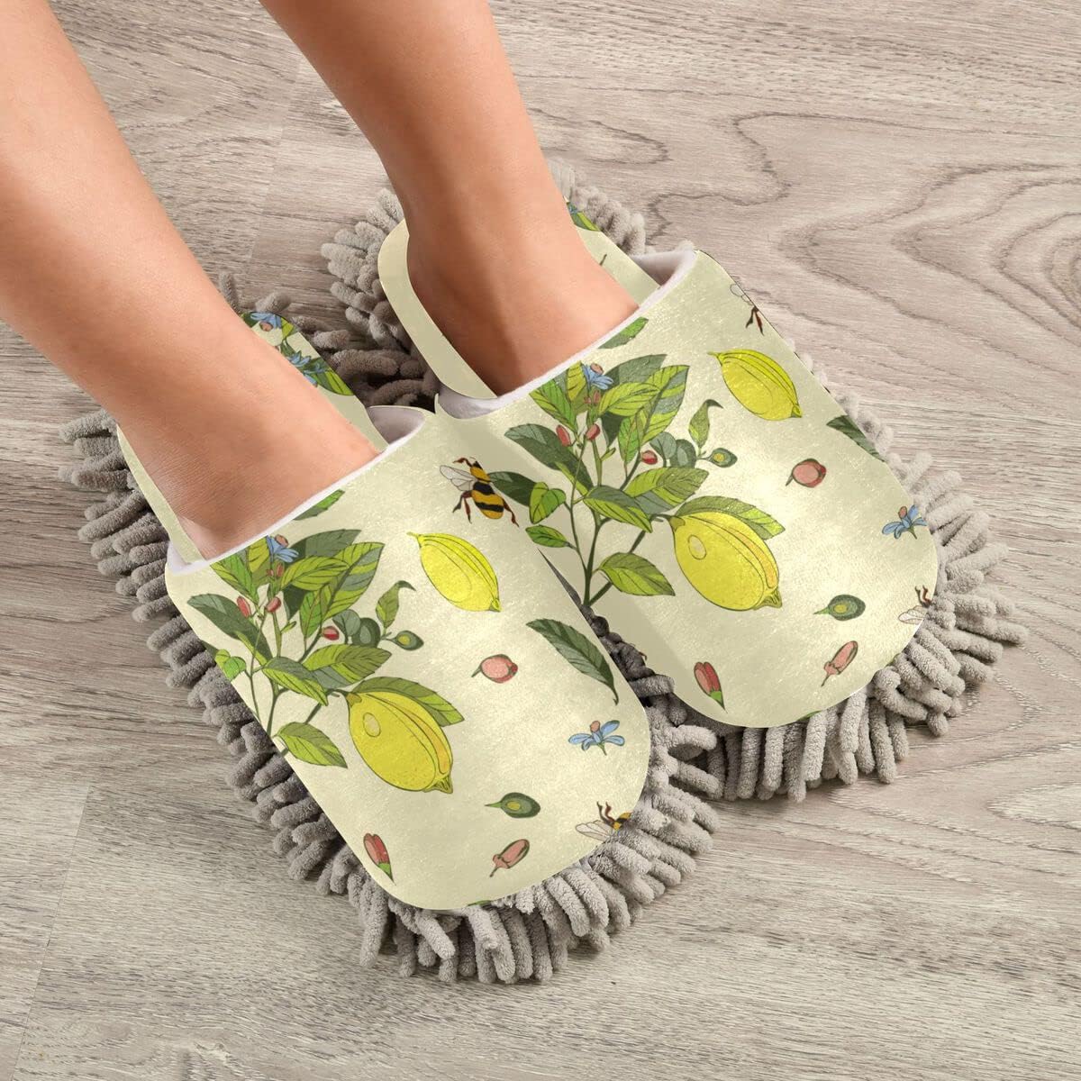 DOMIKING Lemon Bee Floor Slippers for Cleaning Essentials