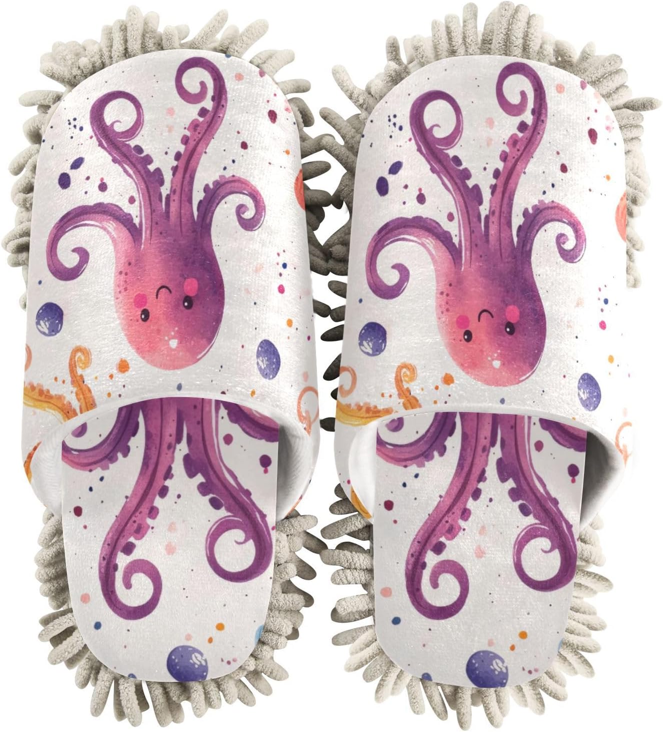 Bright Fun Cozy Cartoon Octopuses - Microfiber Slips for Mop Floors