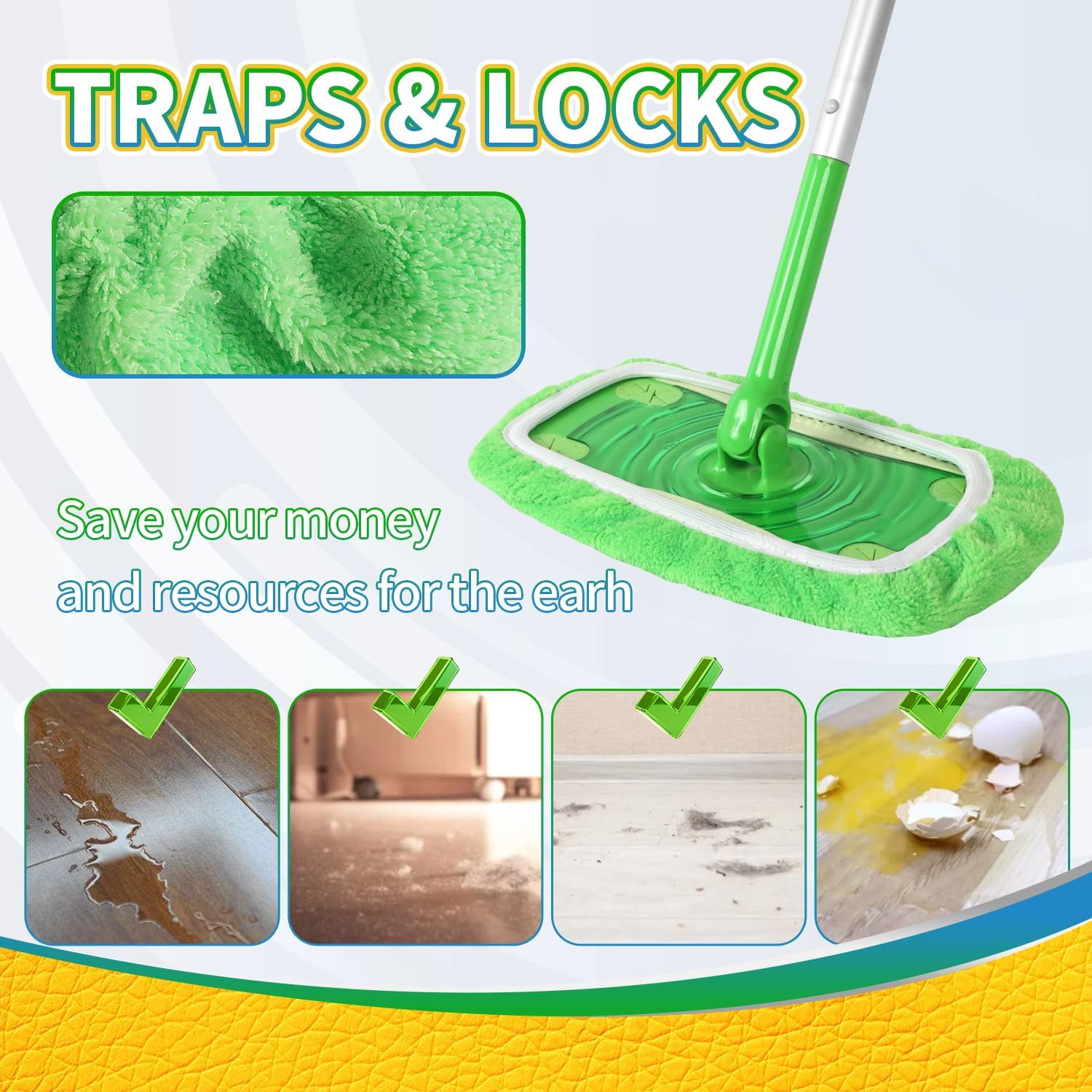 Reusable 100 Chenille Mop Pads for Swiffer Sweeper Washable 5-Pack