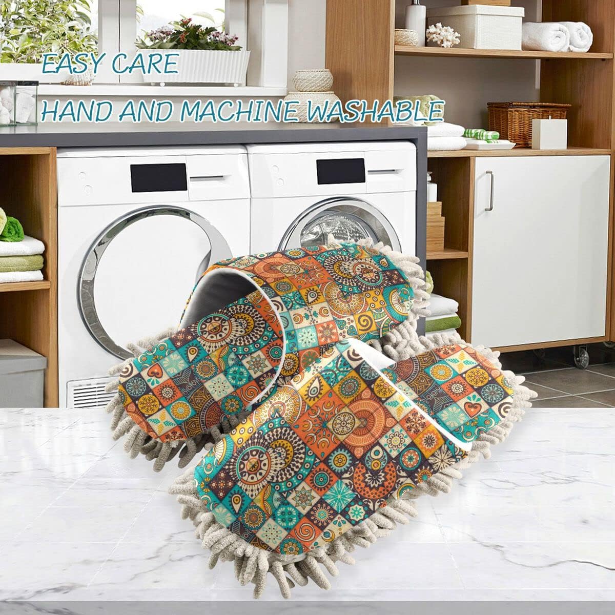 DOMIKING Boho Mandala Mop House Slippers for Women