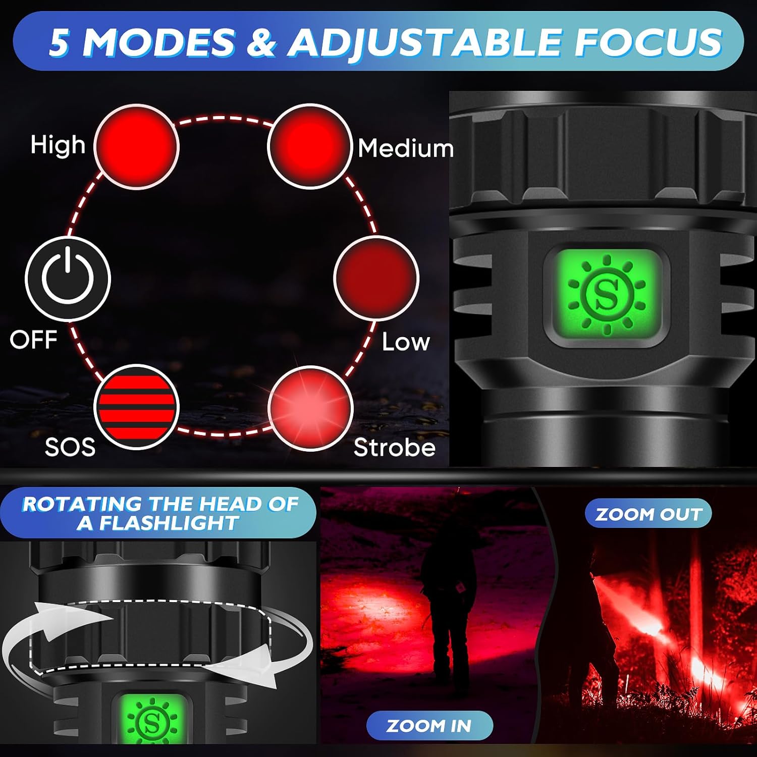 WINDFIRE Red Light Flashlight for Hunting Camping