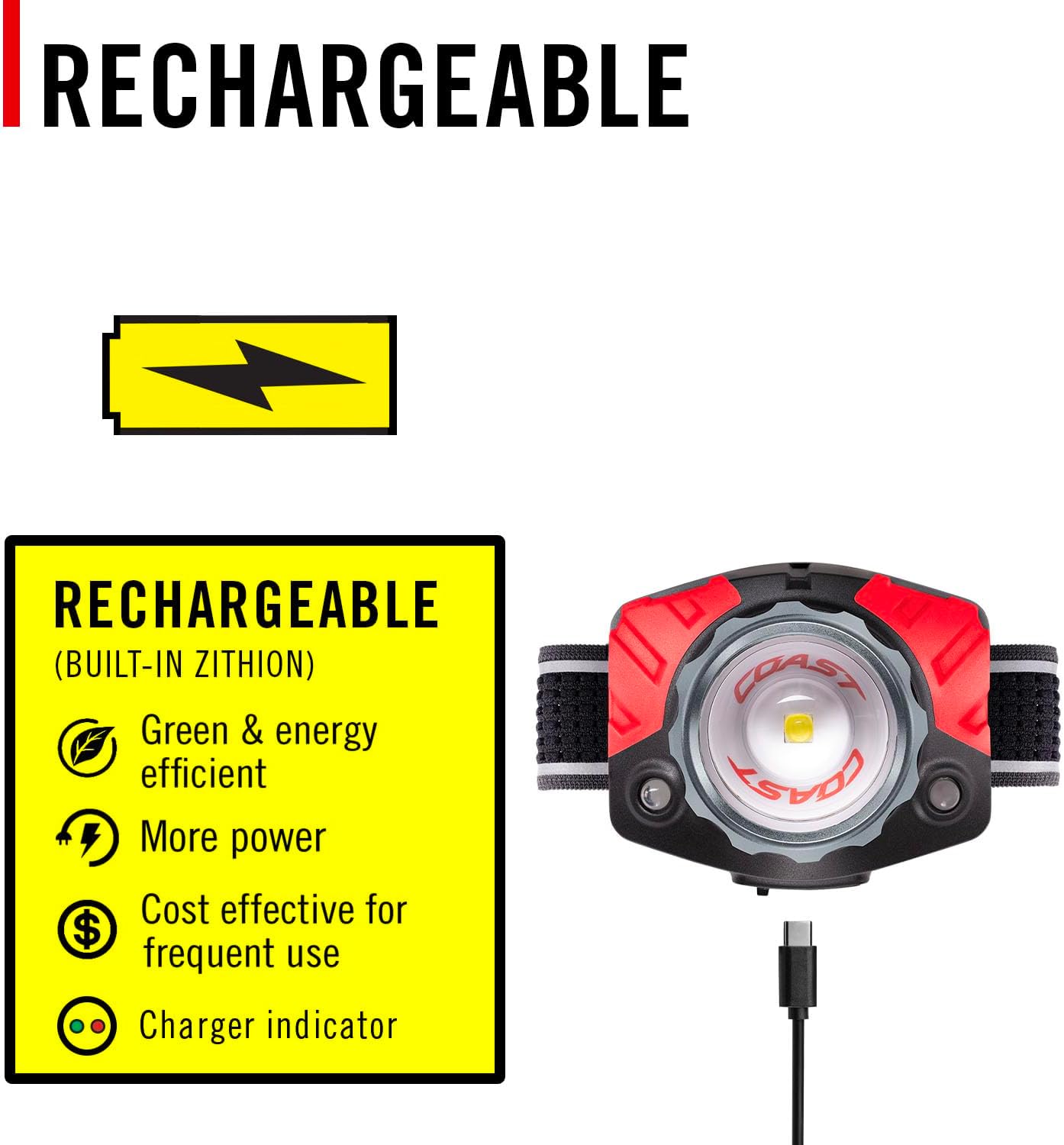 Coast FL85R Tri-Color Rechargeable LED Headlamp