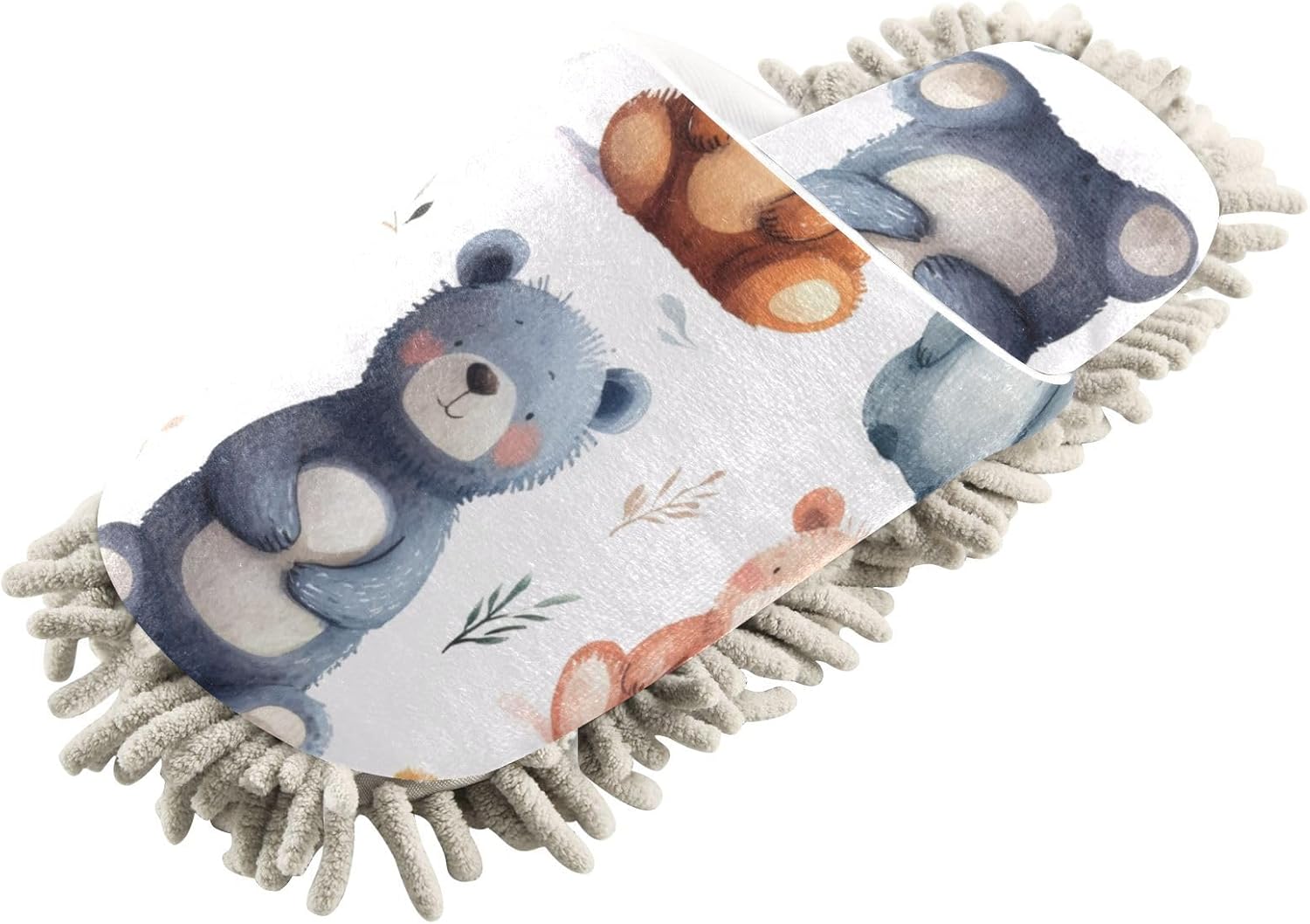 Flildon Microfiber Cleaning Slippers Cartoon Bear Mop for MenWomen Non-Slip Washable