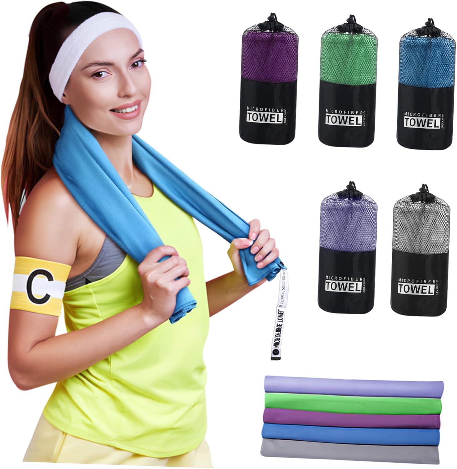 BESPORTABLE Large Quick Dry Towel Set for Beach Gym with Mesh Bag