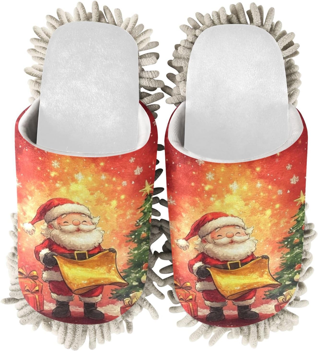 White Christmas Santa Tree Mop Slippers