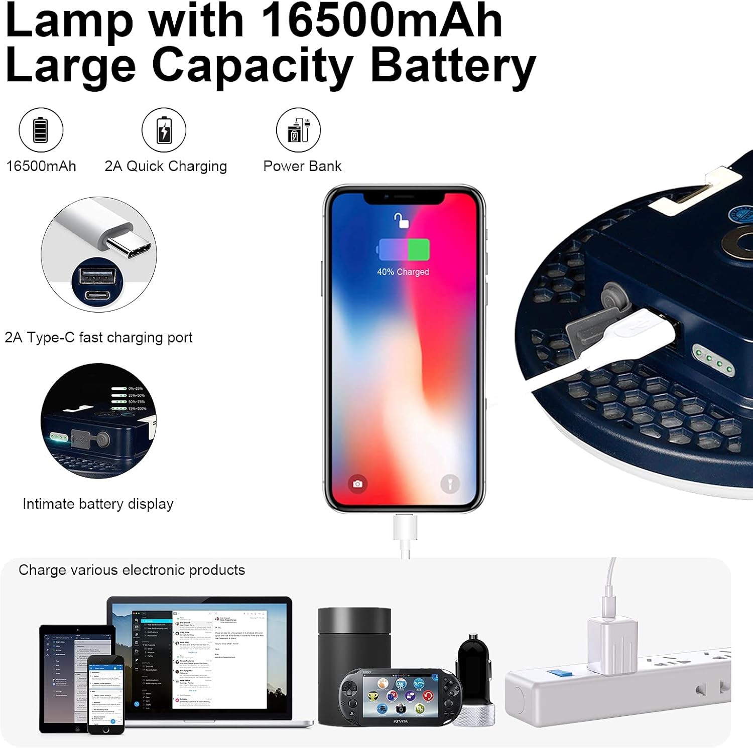 16500mAh 3000LM 6000K Rechargeable LED Camping Lantern Waterproof Durable for Emergency Use