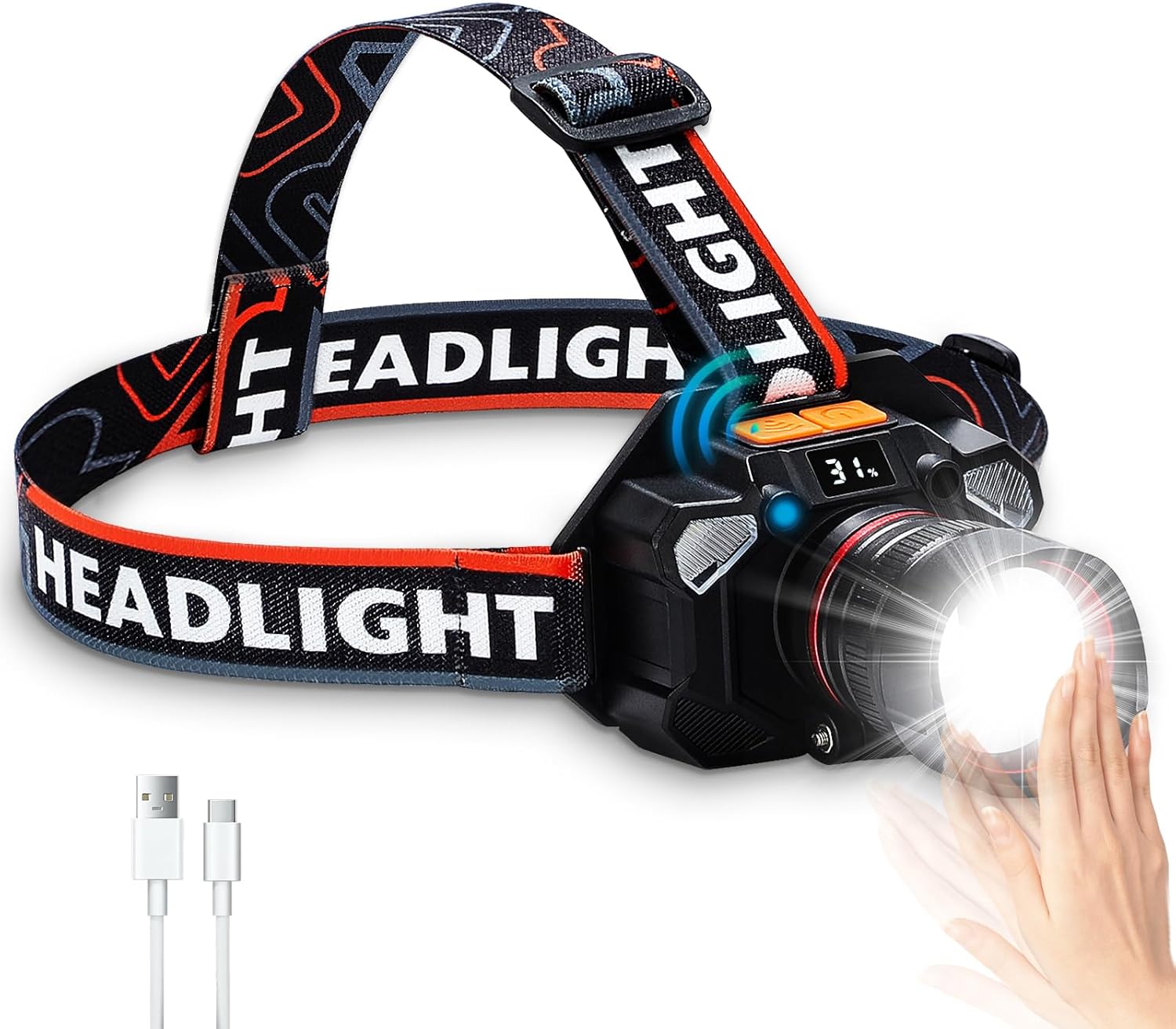 Chemailon Rechargeable Headlamp 100000 Lumen Red Light Mode 180 Rotatable Waterproof
