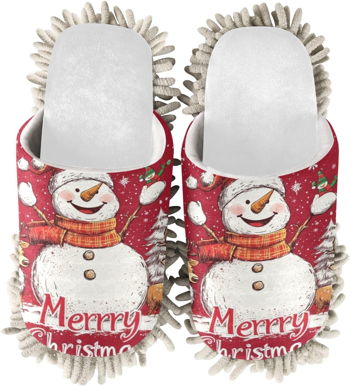 RunningBear White Red Snowman Mop Slippers Xmas