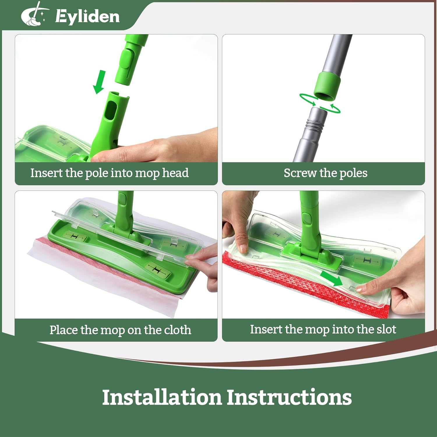 Eyliden Mop with 24 Wet Pads and Refills for Multi Surface Cleaning