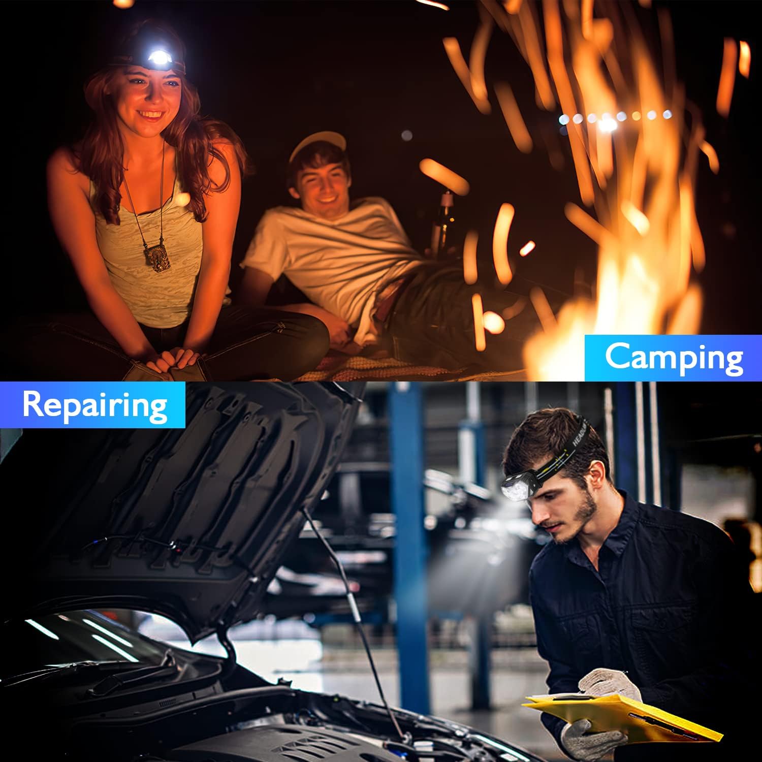 9 LED Rechargeable Headlamp 2-Pack 2000 Lumens