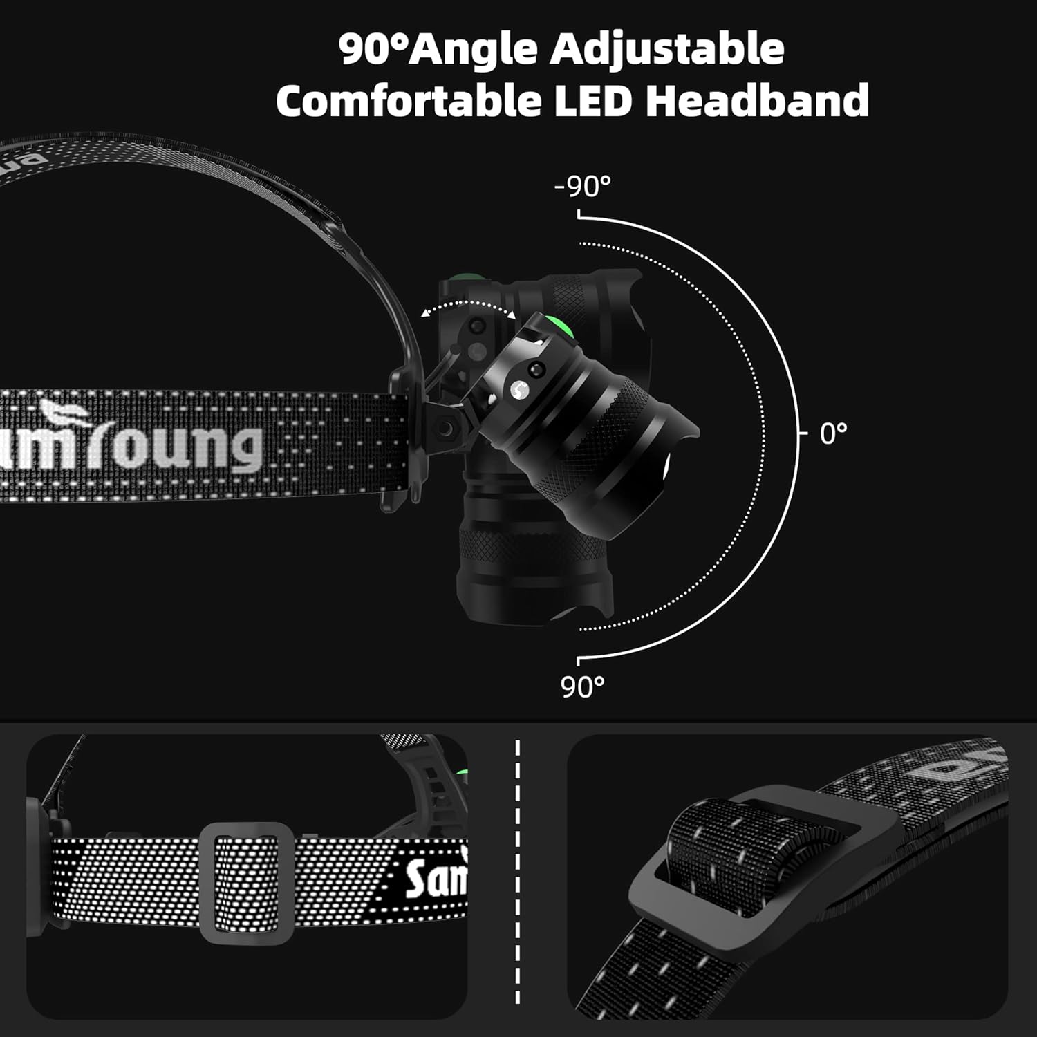 IP67 Waterproof 100000 LM Headlamp 7 Modes 50hr Battery 90 Adjustable Super Bright