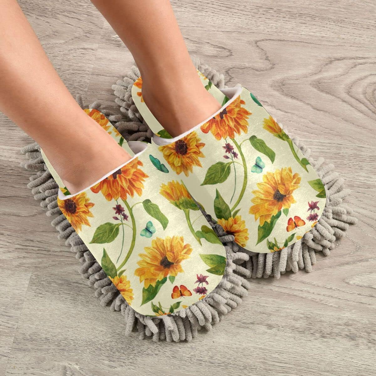 Eco-Friendly Sunflowers Butterflies Floor Slippers for Easy Cleaning Comfort