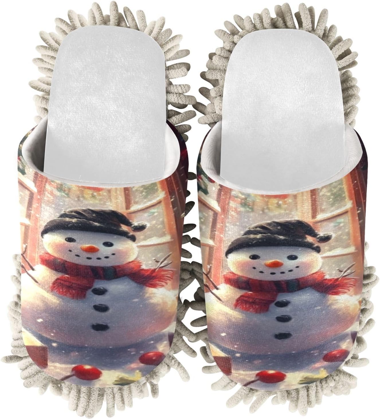 Running Bear White Christmas Snowman Mop Slippers