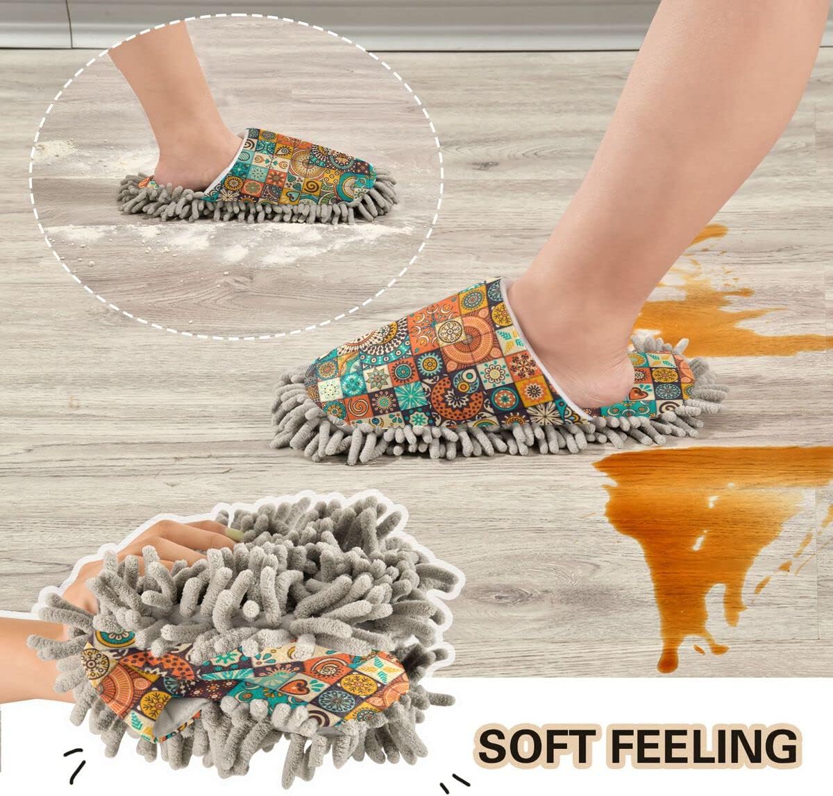 DOMIKING Boho Mandala Mop House Slippers for Women