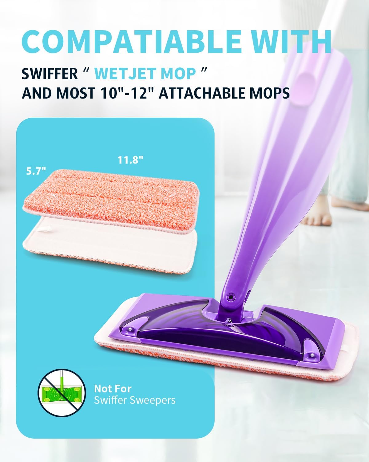 Power Scrubbing Reusable Mop Pads for Swiffer Wet Jet Mops 6 Pack
