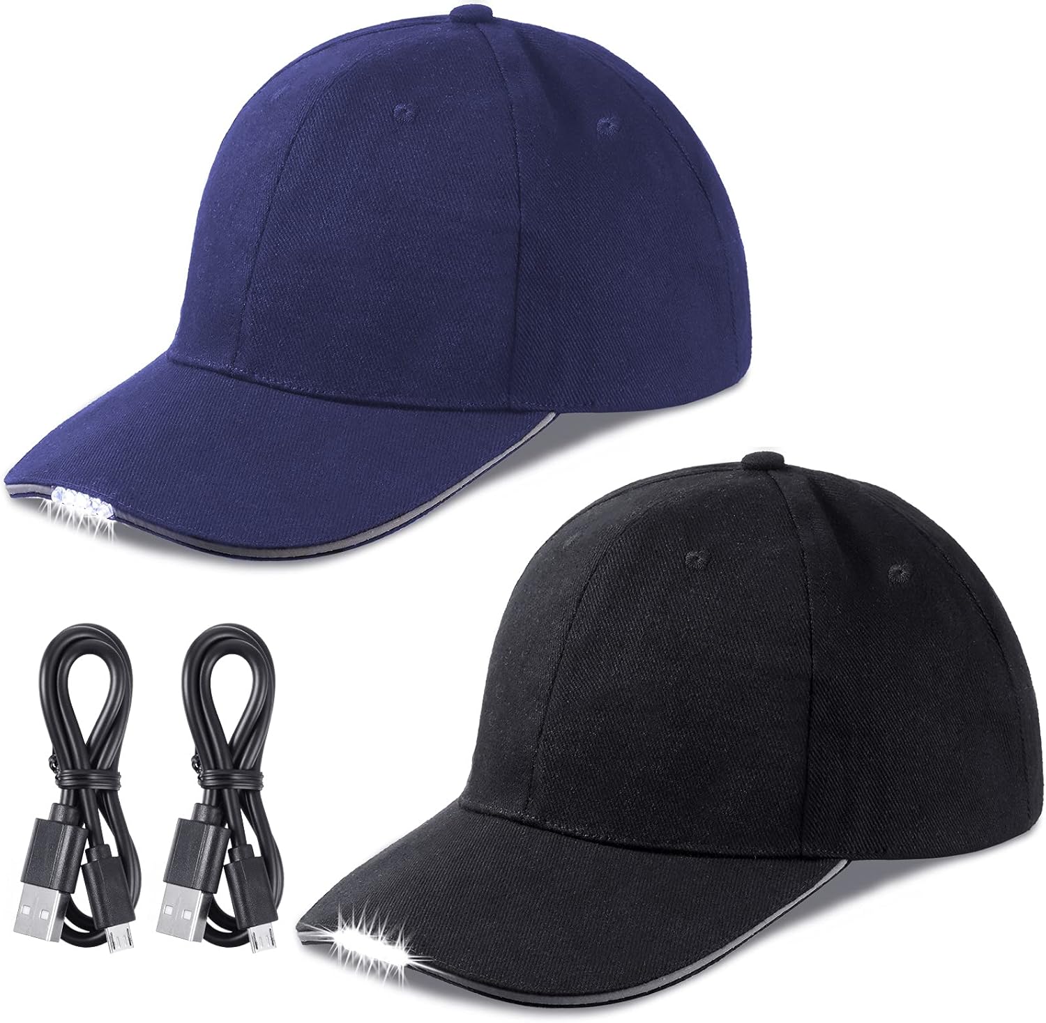 2-Piece LED Baseball Cap with Rechargeable Battery for Outdoor Use
