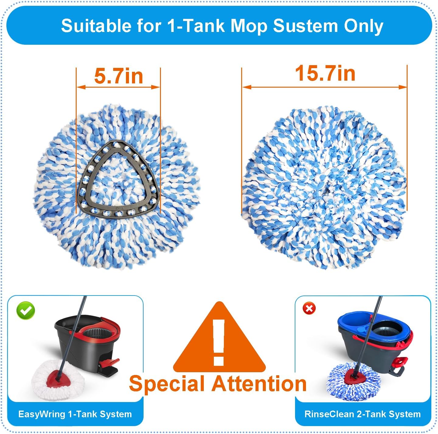 Easywring 1-Tank System Replacement Head O-cedar Spin Mop 3-Pack