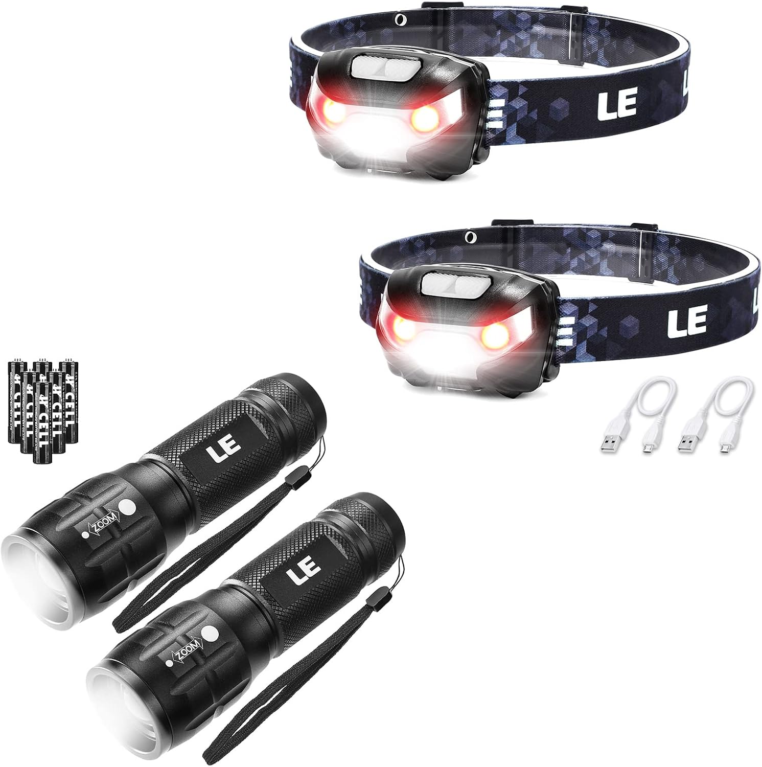 Lighting EVER Bundle - Rechargeable Headlamp Flashlight for Outdoor Use