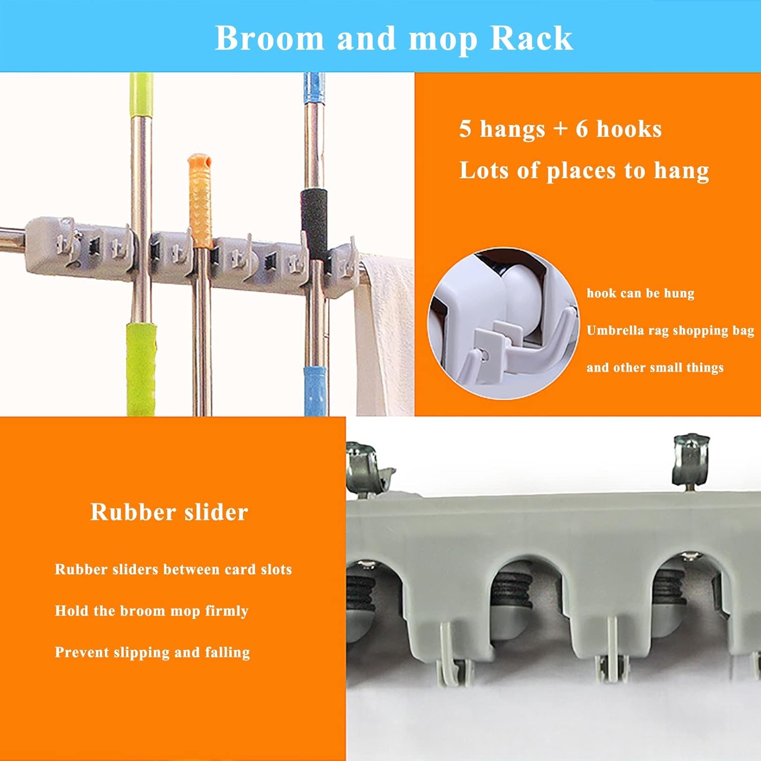 WXZX Mop and Broom Holder with Drip Tray and Wheels