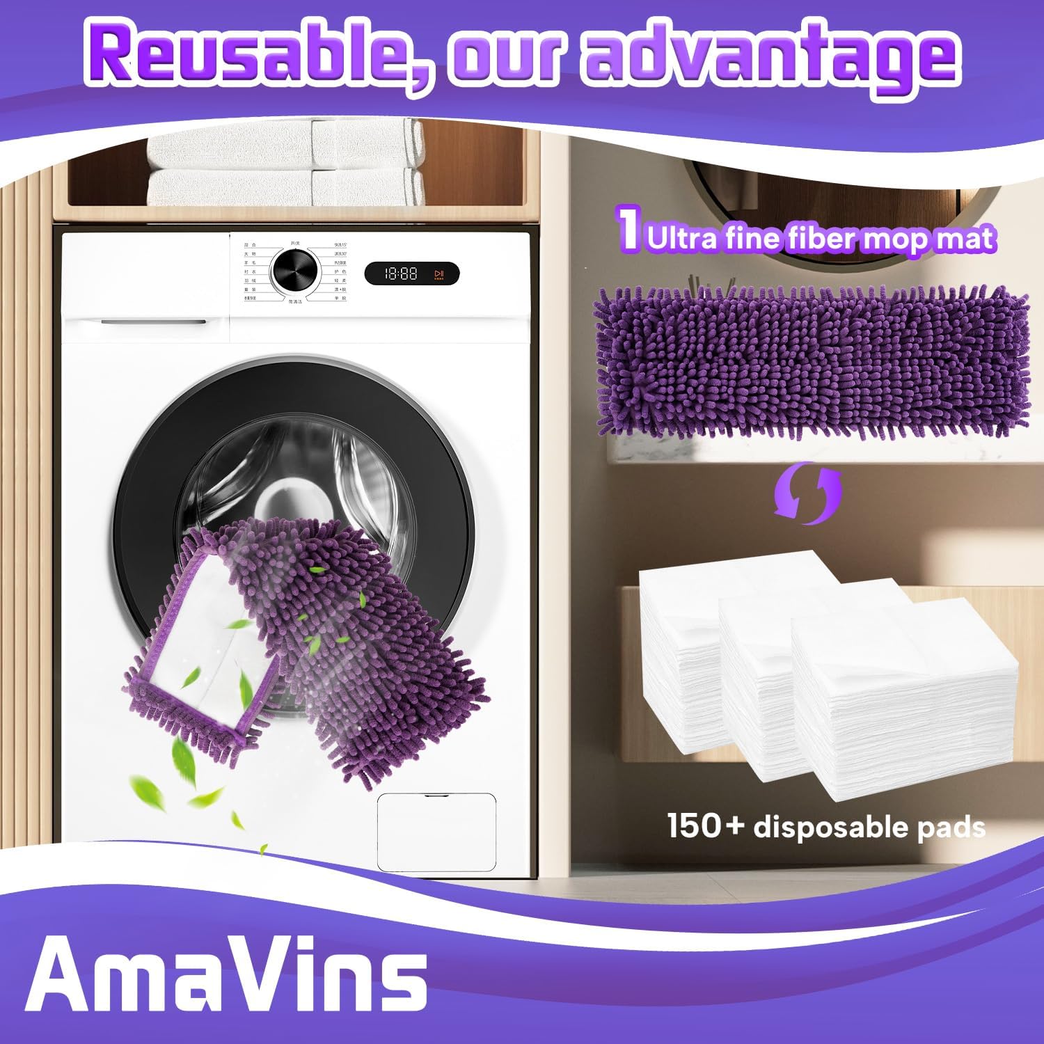 AmaVins 2-Pack Pet System Microfiber Mop Pad with Bona Mop Compatibility