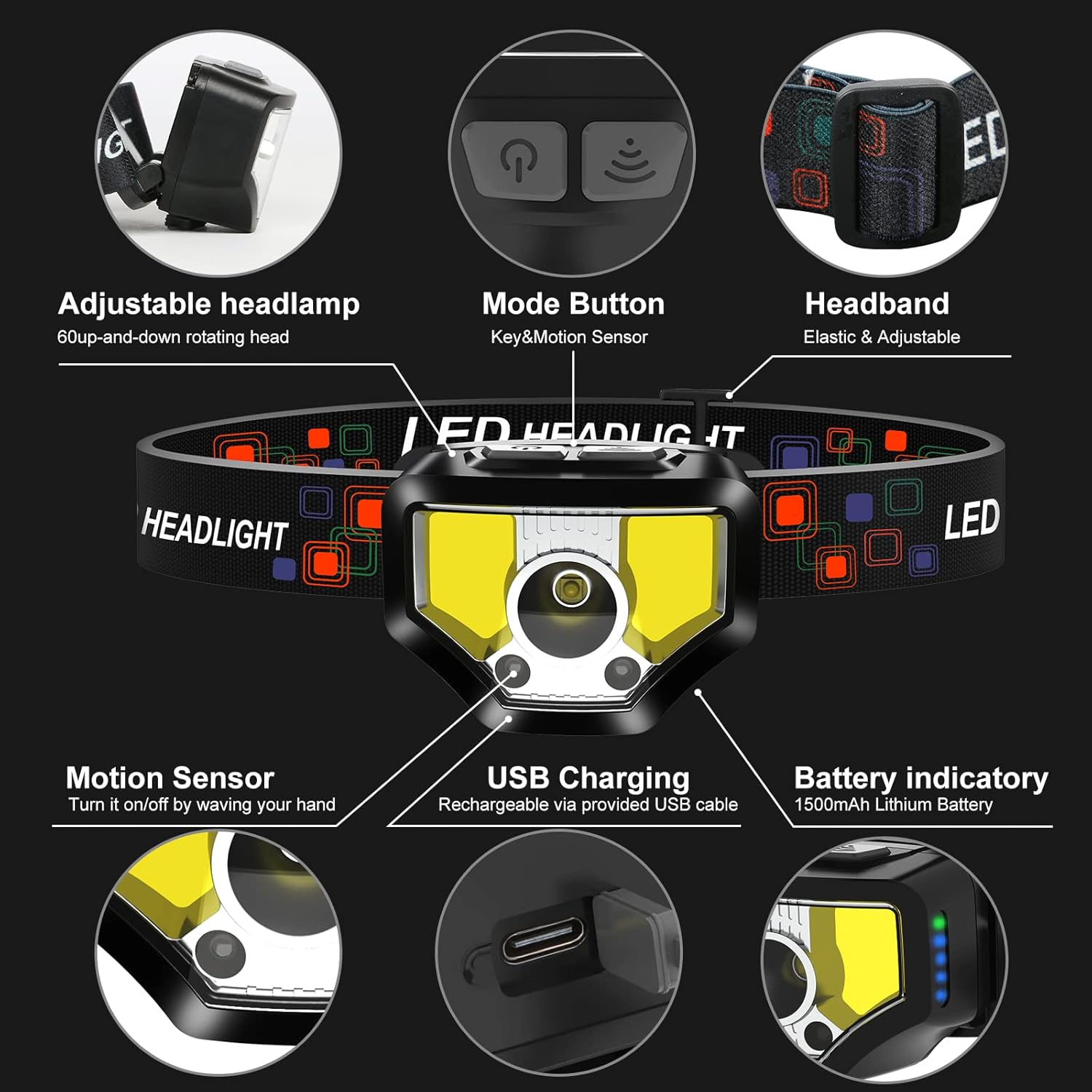Curtsod 1200 Lumen Headlamp 2-Pack with White Red LED Modes