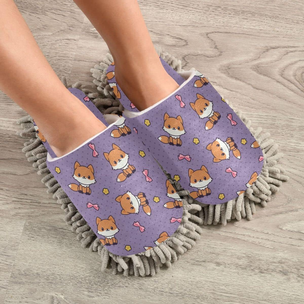 Kawaii Foxes Washable Mop Slippers for Easy Floor Cleaning