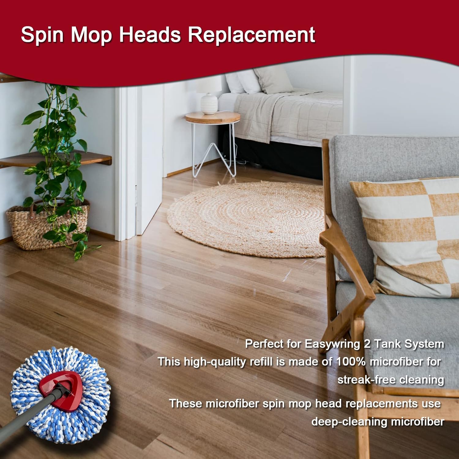 Set of 6 Spin Mop Heals Replacement Microfiber RinseClean 2 Tank