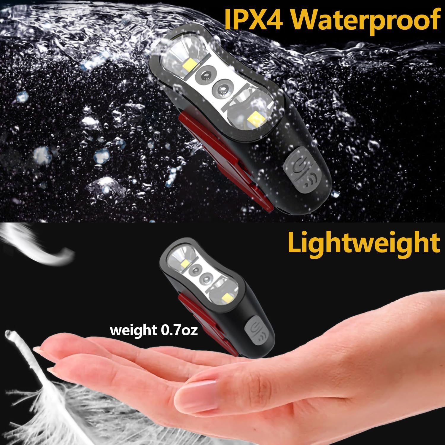 Clipped-on USB-C rechargeable cap light for sports