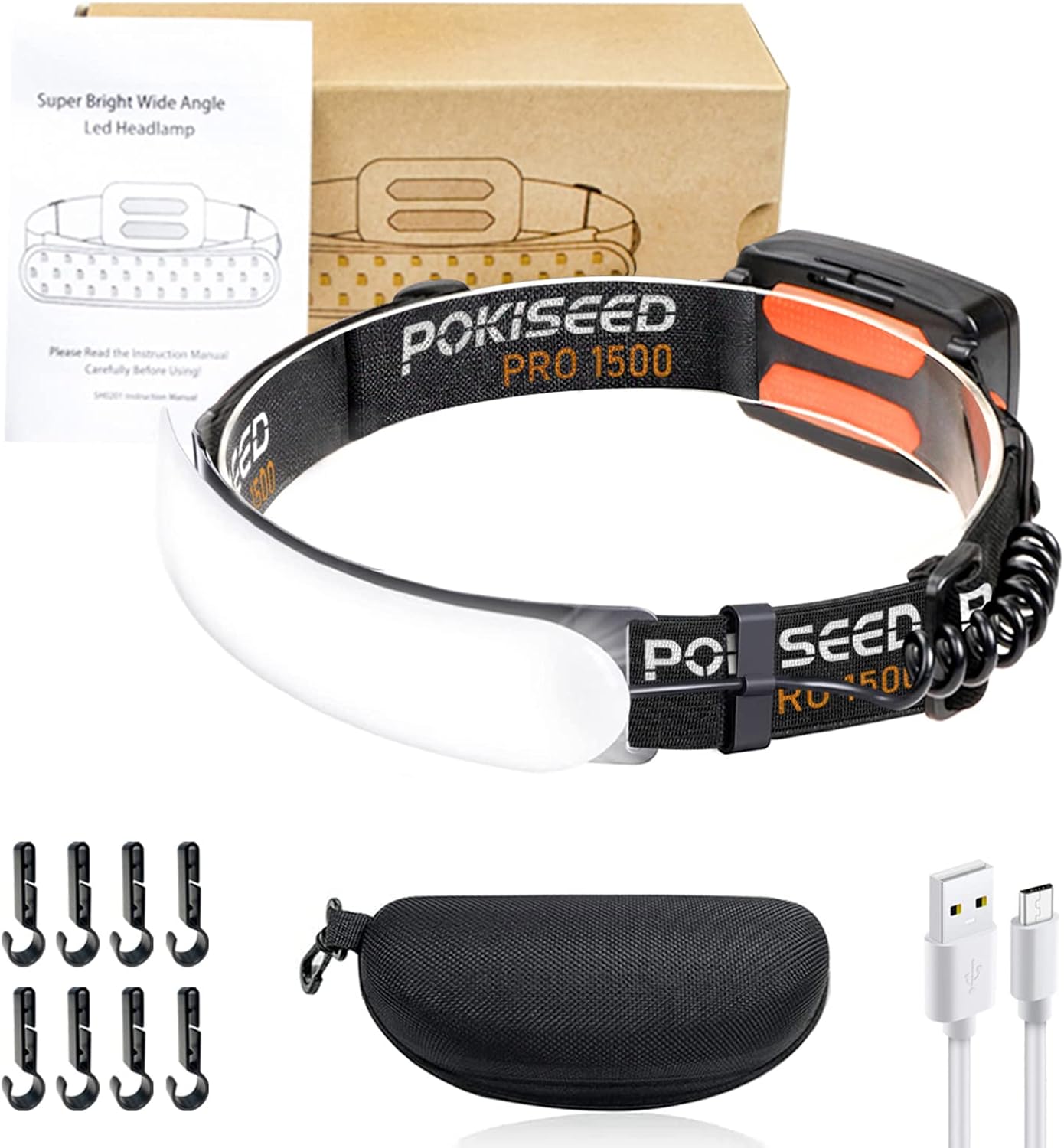 1500 Lumens Reusable Headlamp with 230 Beam for Camping Running Fishing