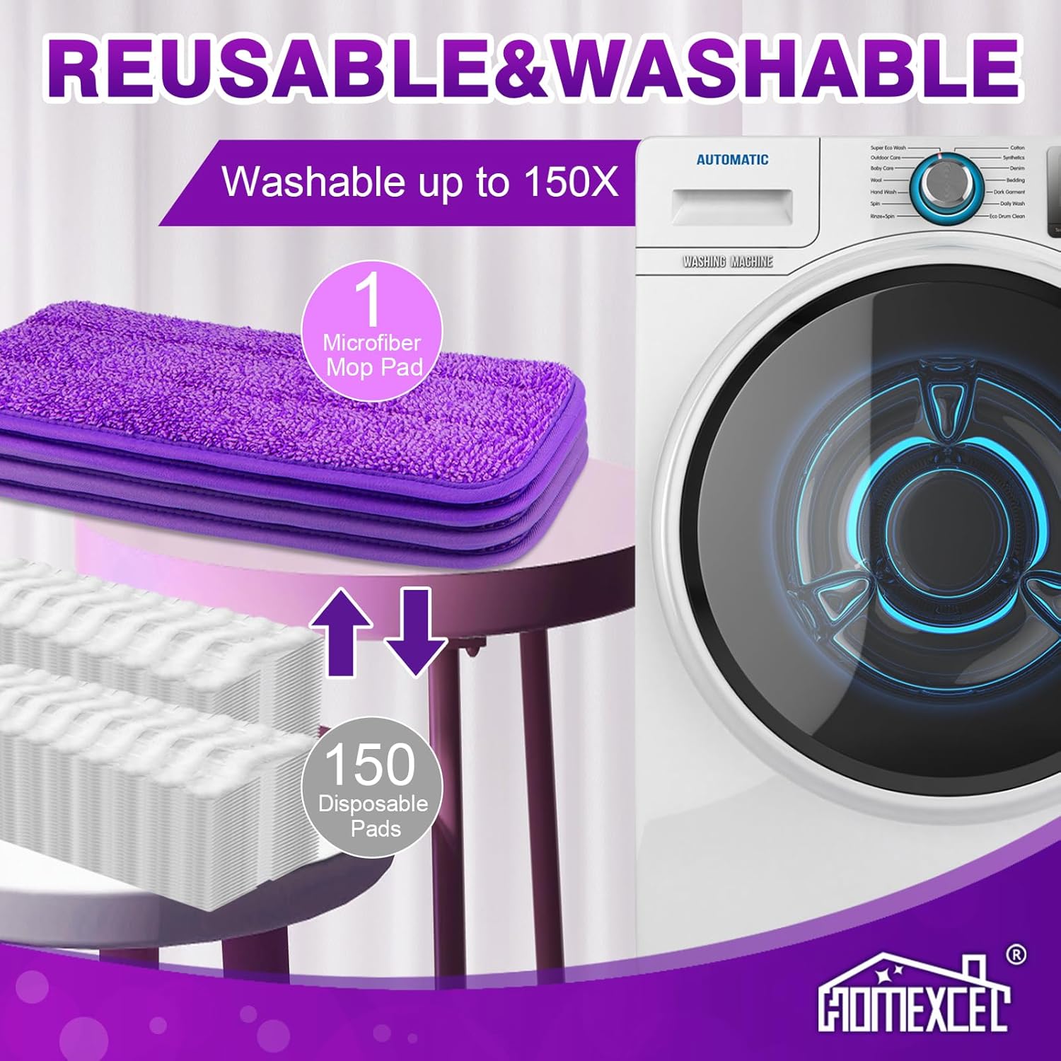 HOMEXCEL 8 Pack Reusable Microfiber Mop Pads for Swiffer PowerMop