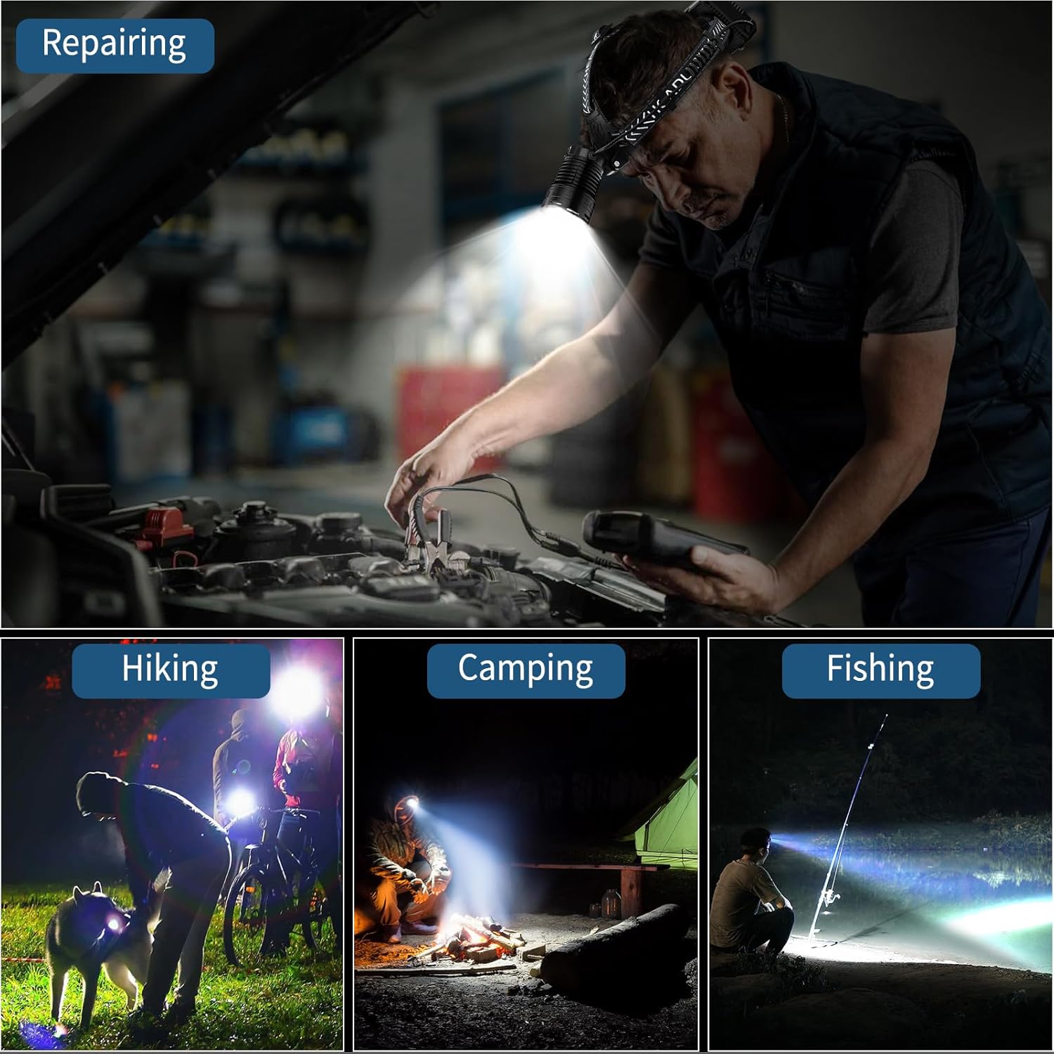Sturdy 990000 Lumens Rechargeable Headlamp