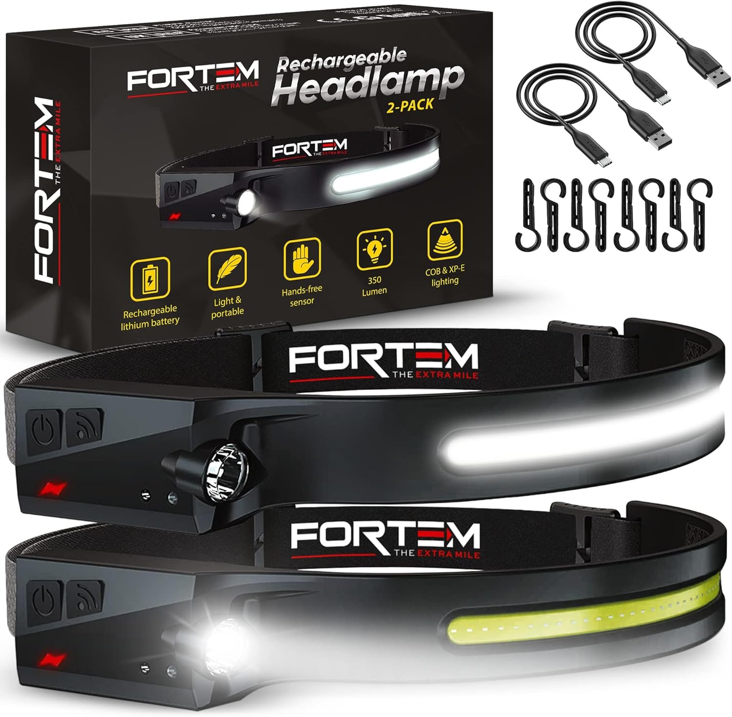 FORTEM Headlamp Rechargeable 2-Pack