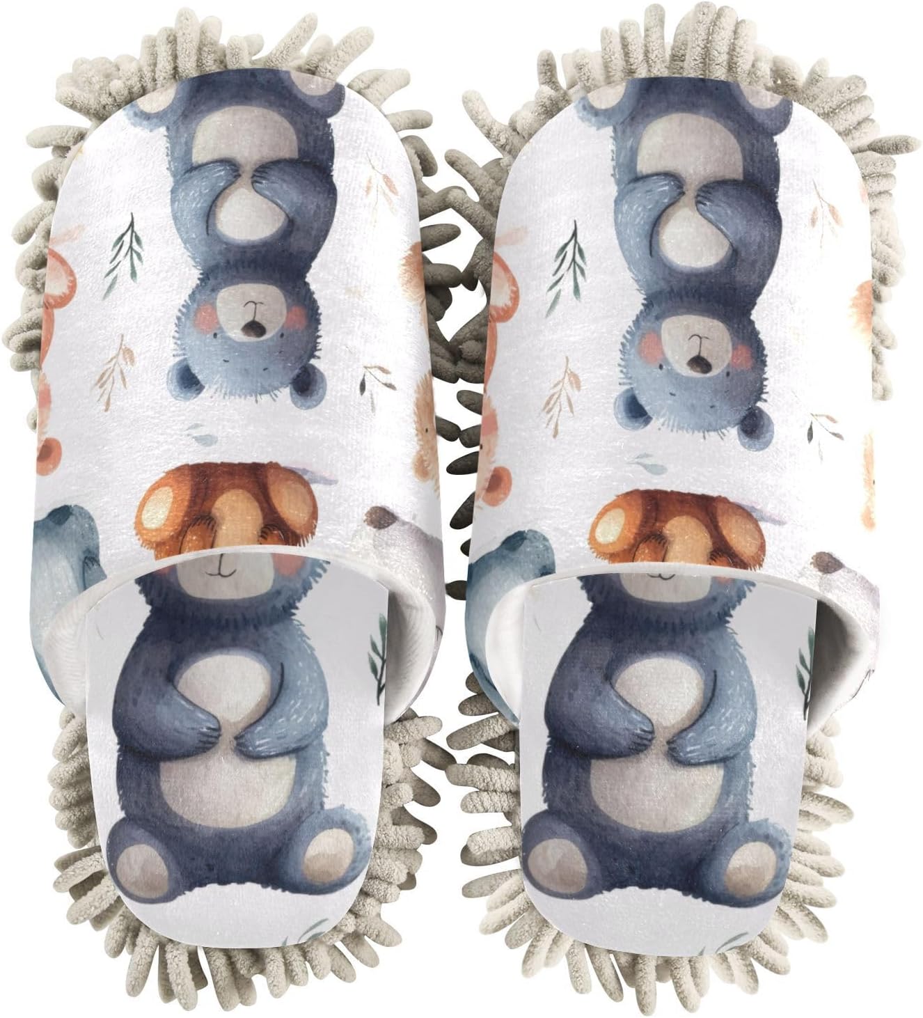 Flildon Microfiber Cleaning Slippers Cartoon Bear Mop for MenWomen Non-Slip Washable