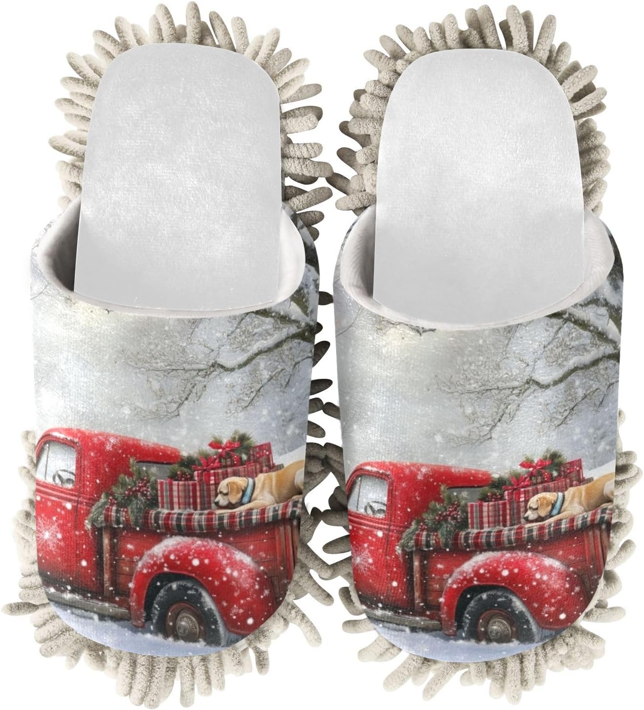 Cozy Red Truck Slippers for Women Soft Mopping Shoes Efficient Cleaning