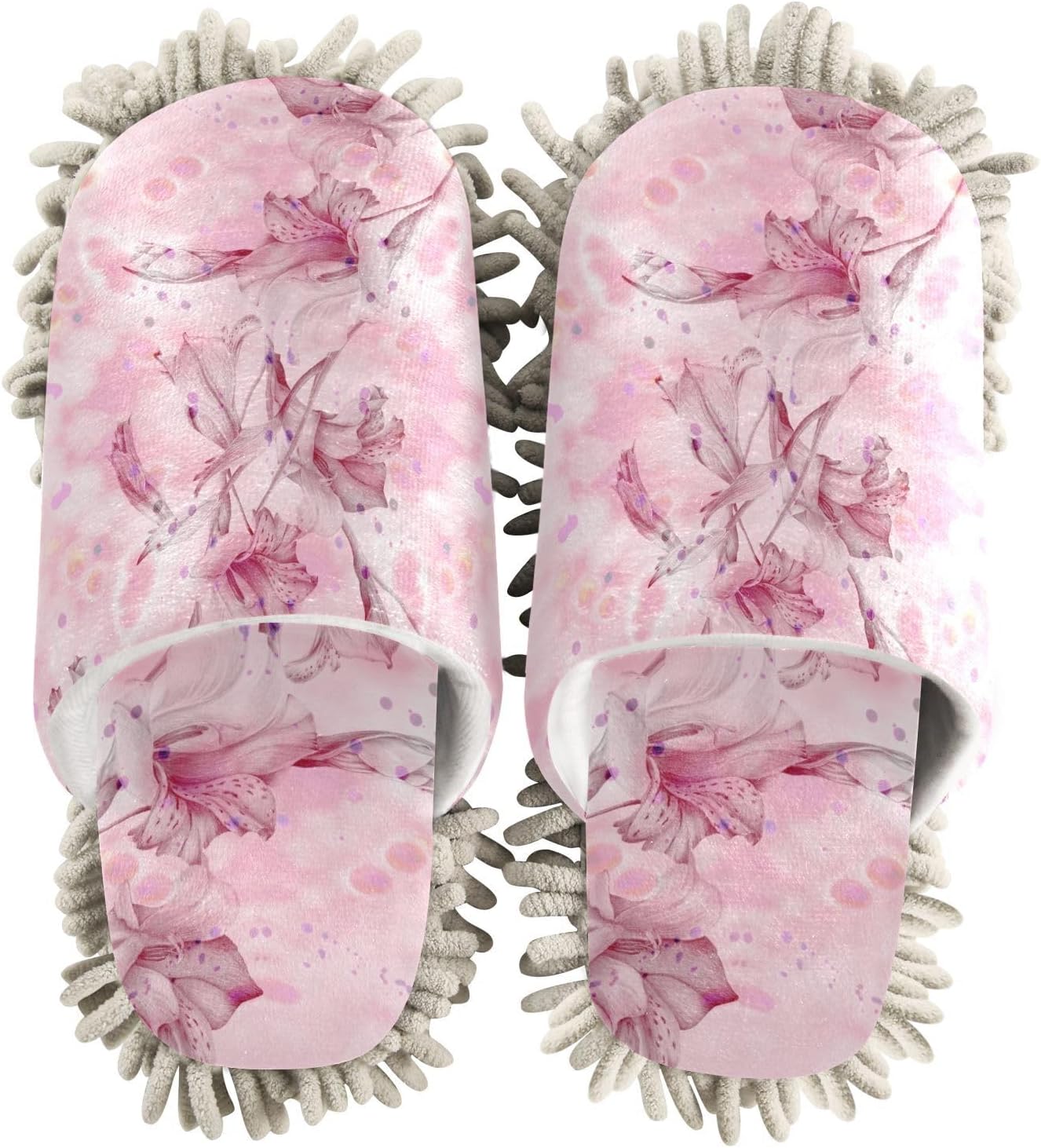 Kigai Microfiber Slippers for Perfect Floor Cleaning Pink Gladiolus Design