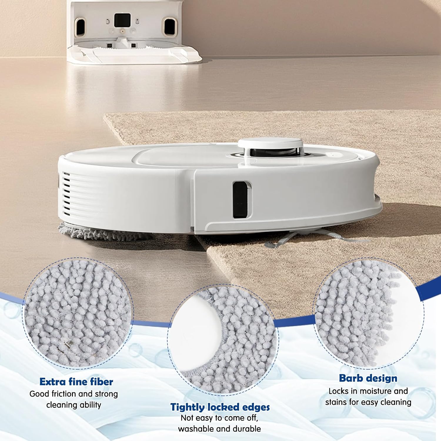 8-Pack Mop Cloth for Roborock Robots Durable Washable Mopping Pads