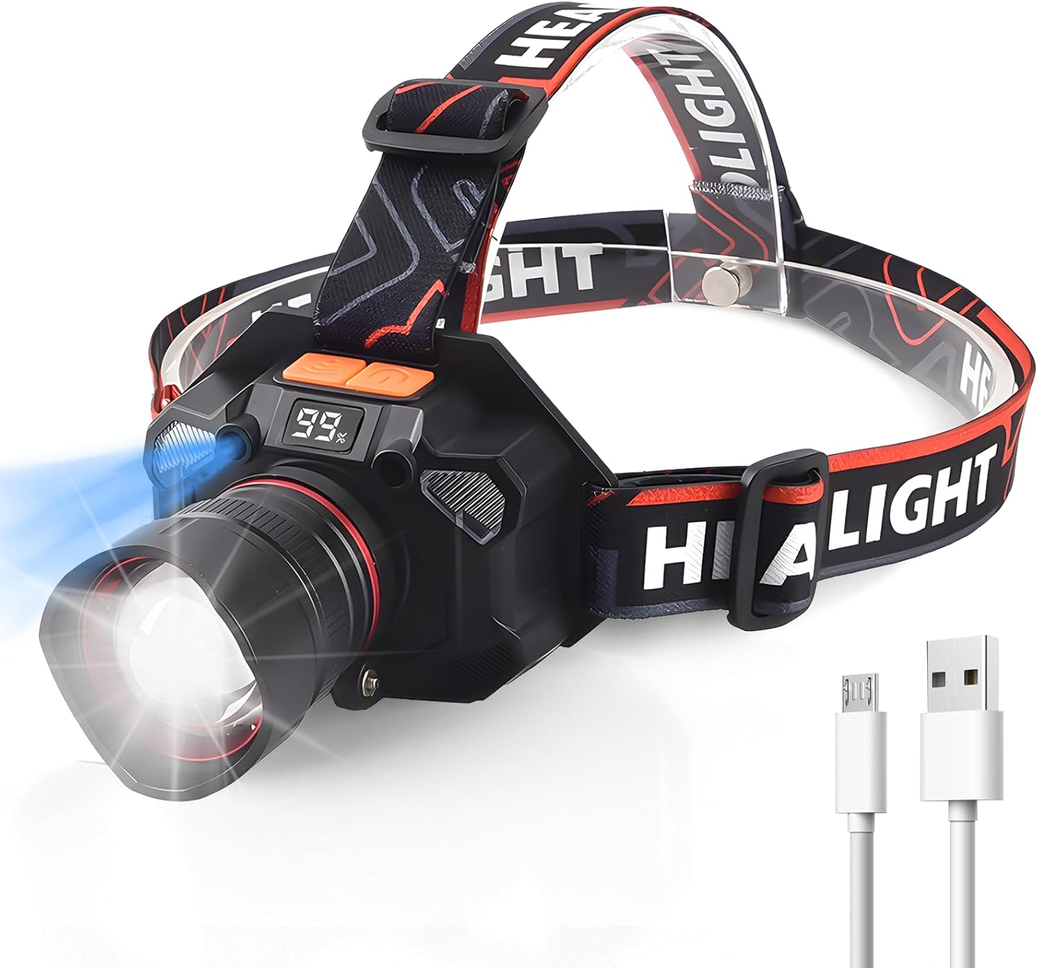 OCEGATE 100000 Lumen Rechargeable Headlamp Waterproof Adjustable for Camping Hiking