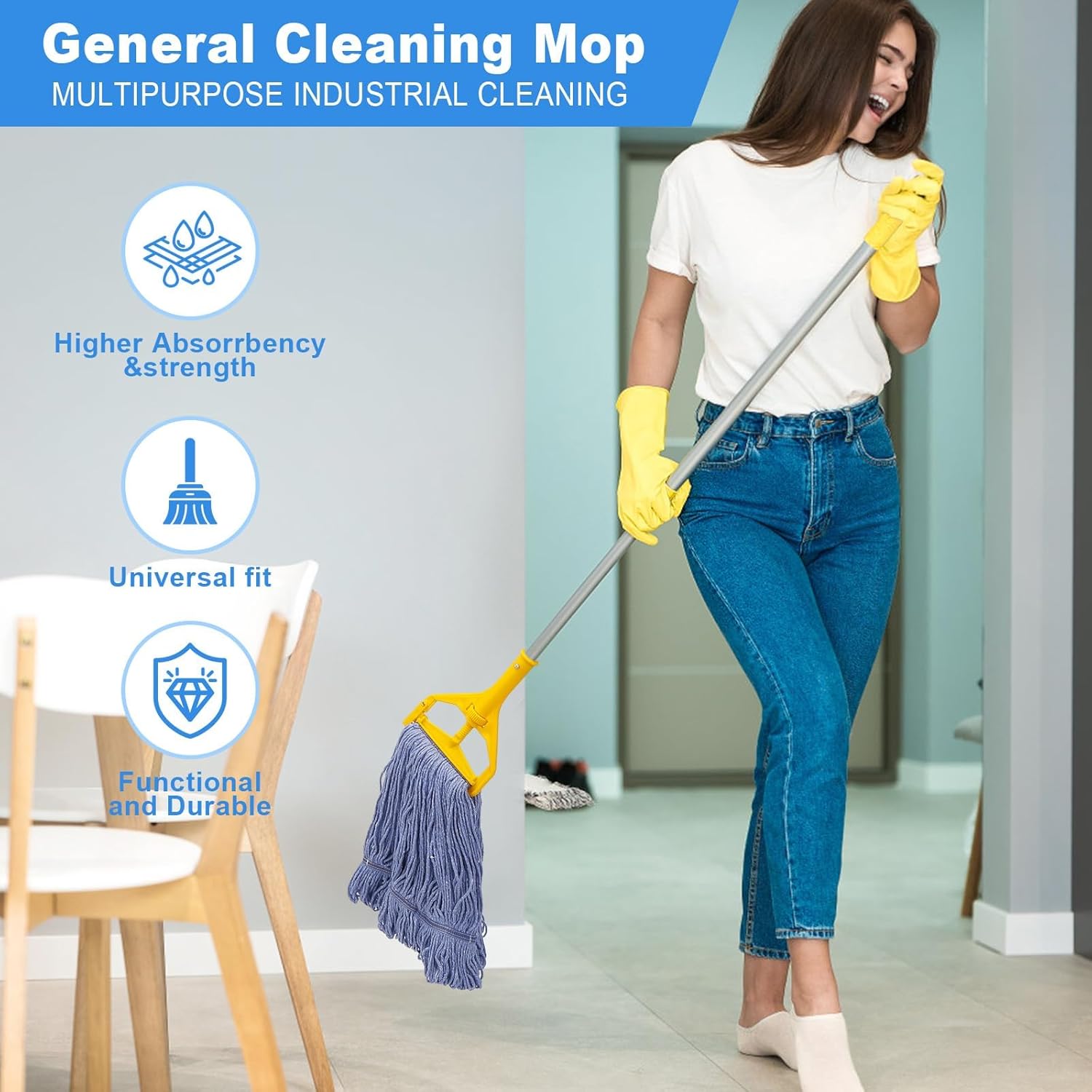 3-Pack Heavy Duty Mop Heads for Commercial Use