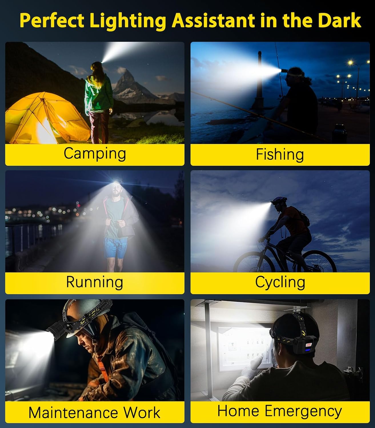 MoKo Rechargeable Headlamp 90000LM7Modes40H BatteryIP68