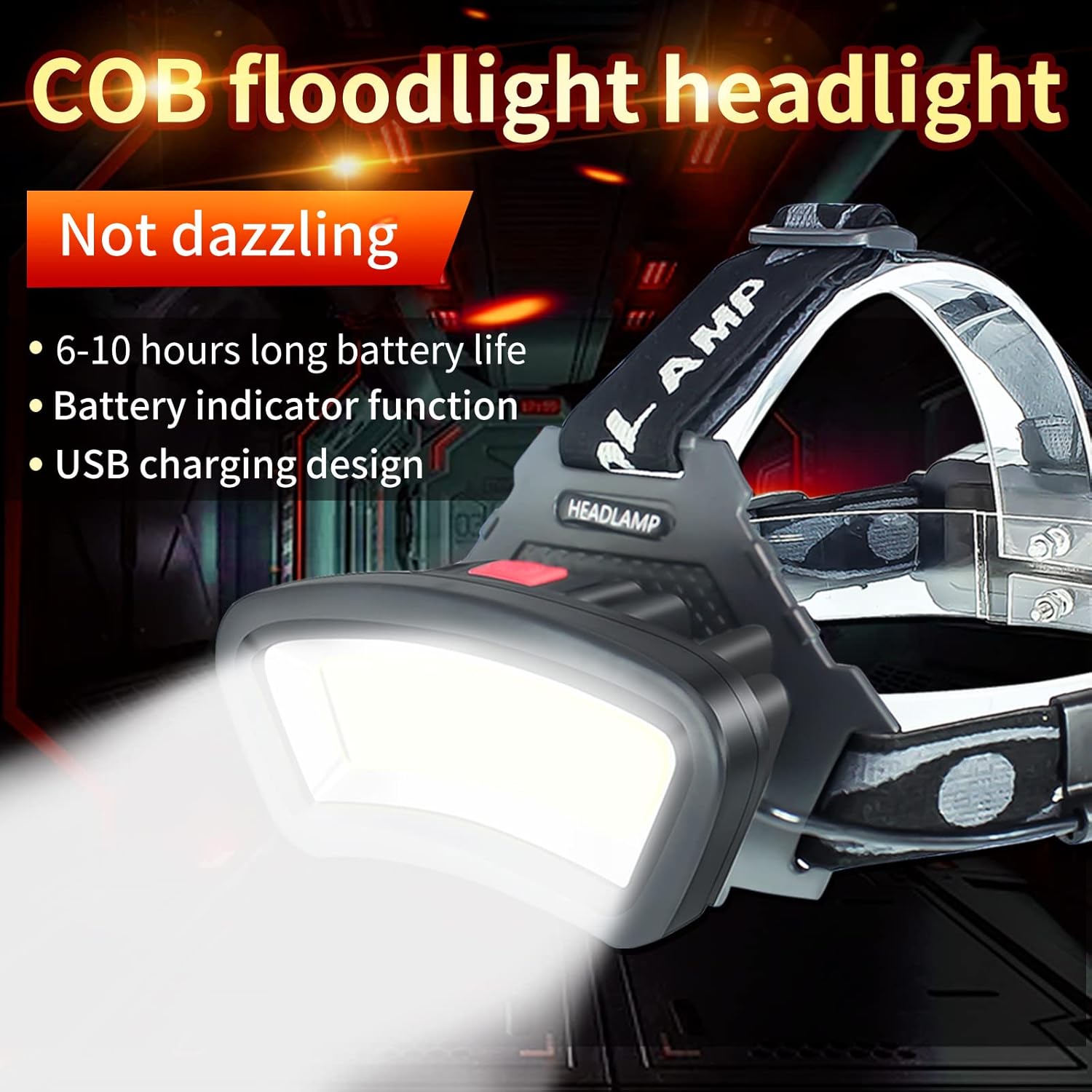 DARKBEAM Rechargeable Headlamp with COB Light and Red Strobe 2000 Lumen