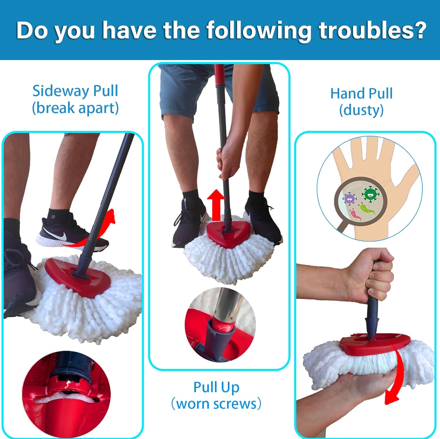 2-Piece Mop Replacement Head Set with Microfiber Rust-Resistant Design