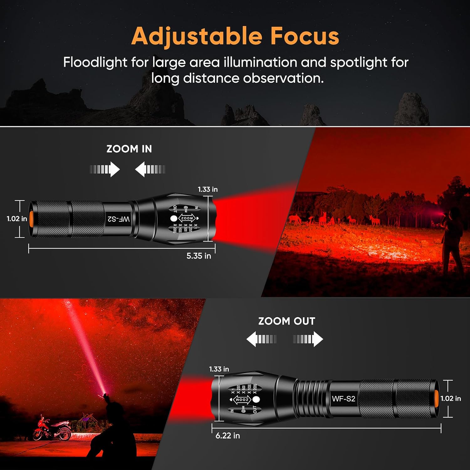 WINDFIRE High Power Red Light Headlamp Tactical Flashlight for Hunting