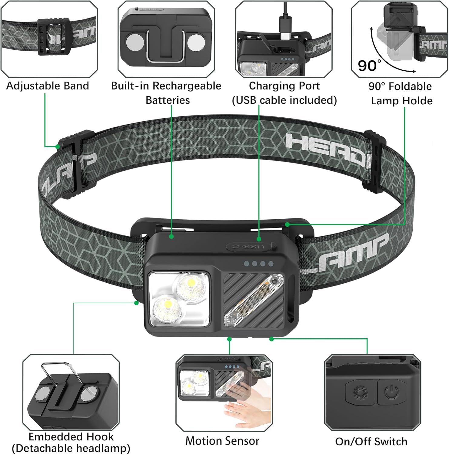 2500 LUMEN RECHARGEABLE HEADLAMP WITH 7 MODES