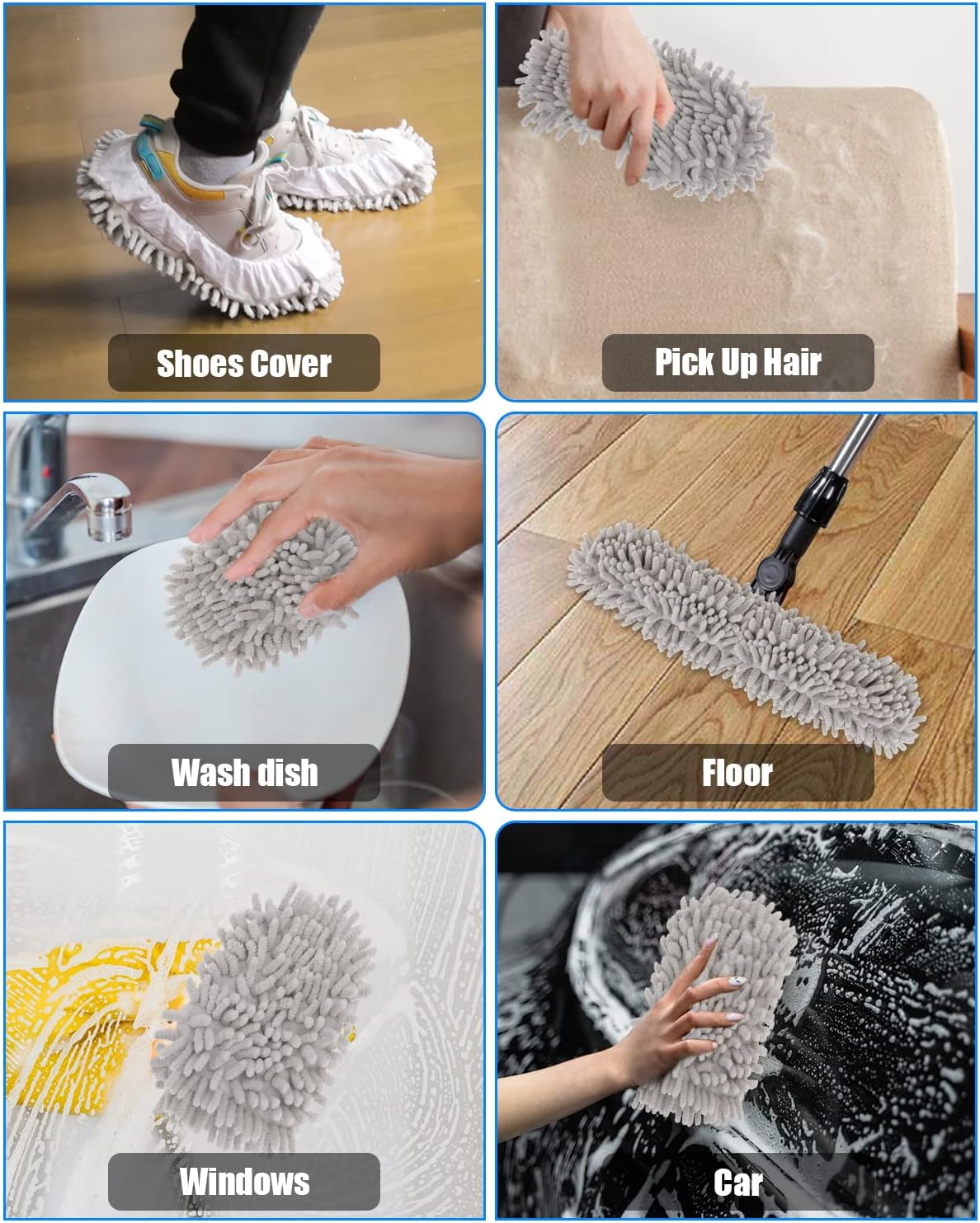 8-Piece Mop Slippers Premium Microfiber Reusable Machine Washable