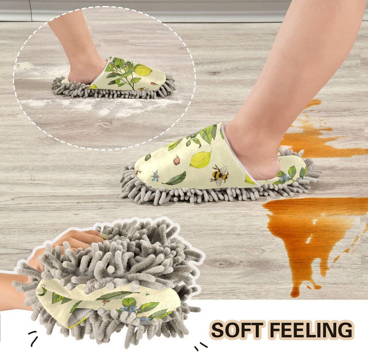 DOMIKING Lemon Bee Floor Slippers for Cleaning Essentials