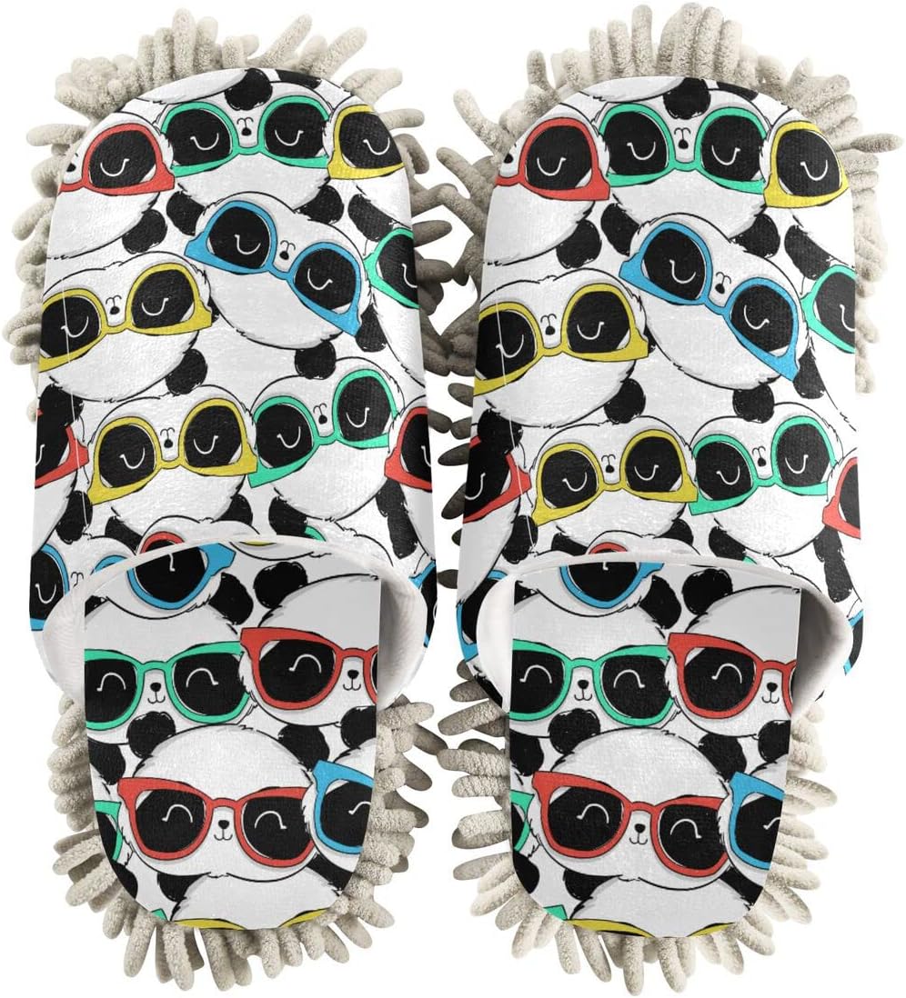 Domino King Panda Mop Slippers Washable Floor Cleaners for Women Kids