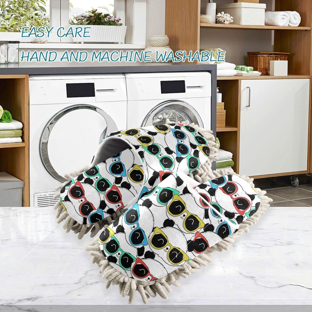 Domino King Panda Mop Slippers Washable Floor Cleaners for Women Kids