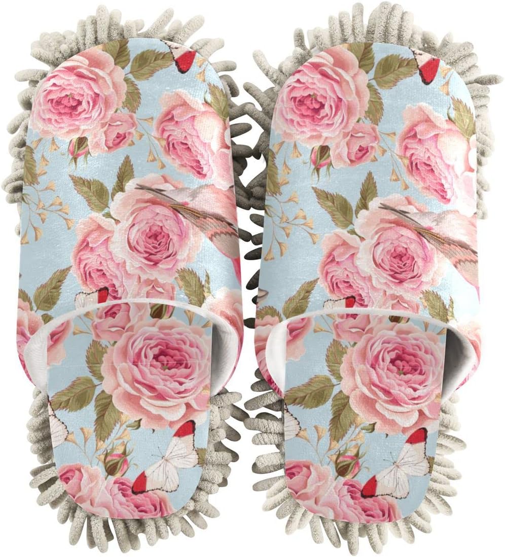 DOMIKING Roses Birds Mop Slipper